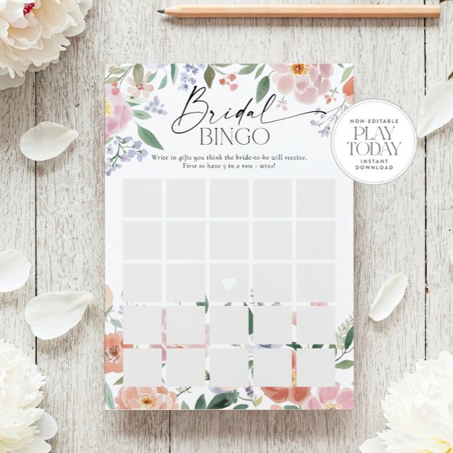 Convite Boho Wildflower Chá de panela Bingo Game (Criador carregado)
