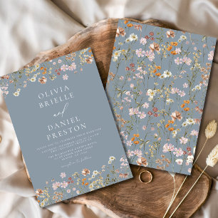 Convite Boho Wildflower Dusty Blue Garden Casamento