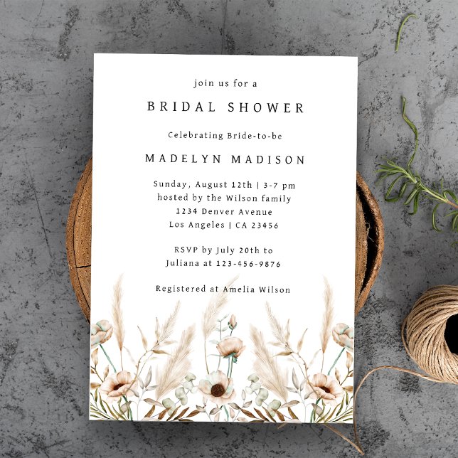 Convite Boho Wildflower Elegant Chá de panela (Boho Wildflower Elegant Bridal Shower Invitation
)