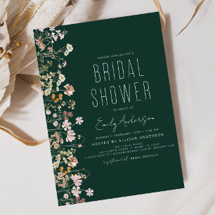 Convite Boho Wildflower Emerald Green Chá de panela