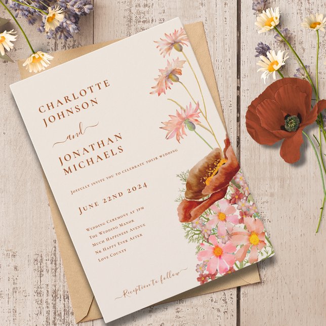 Convite Boho Wildflower Fall (Wildflower boho fall wedding invitation )