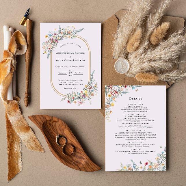 Convite Boho Wildflower Fern - Detalhes do Casamento da La (Criador carregado)