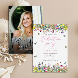 Convite Boho Wildflower Floral Festa de formatura