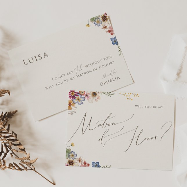 Convite Boho Wildflower Garden Beige Matron of Honor Card (Criador carregado)