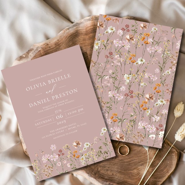 Convite Boho Wildflower Garden Mauve Casamento Rosa (Criador carregado)