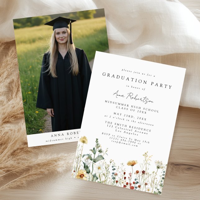 Convite Boho Wildflower Graduation Party Photo (Criador carregado)