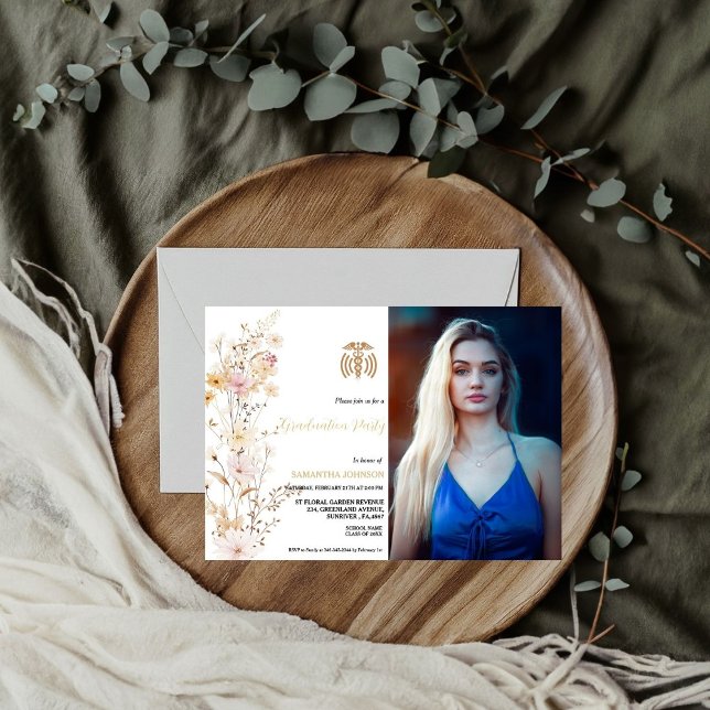 Convite Boho Wildflower Grass Festa de formatura (Criador carregado)