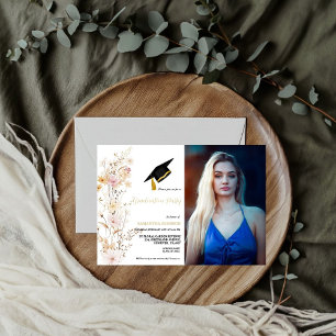 Convite Boho Wildflower Grass Girl Festa de formatura