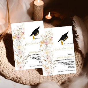 Convite Boho Wildflower Grass Girl Festa de formatura