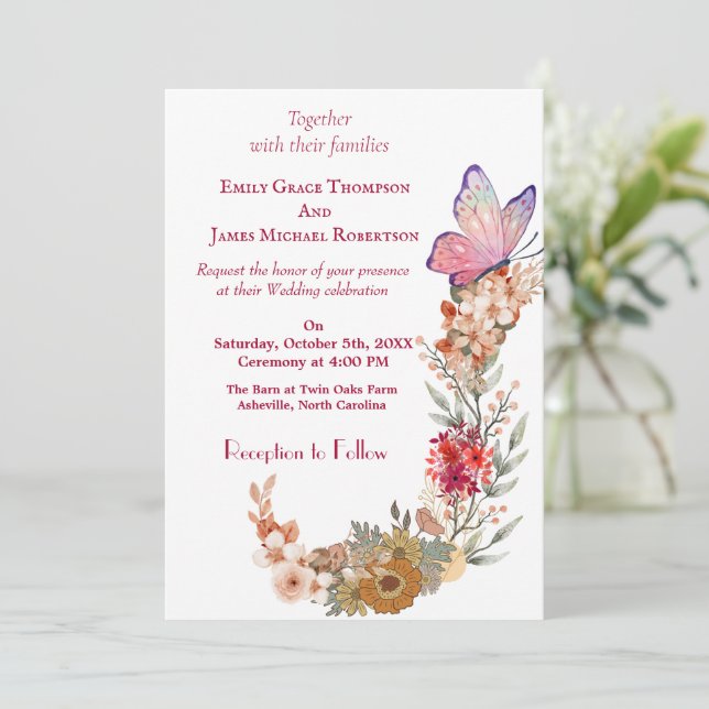 Convite Boho Wildflower Invitation (Em pé/Frente)