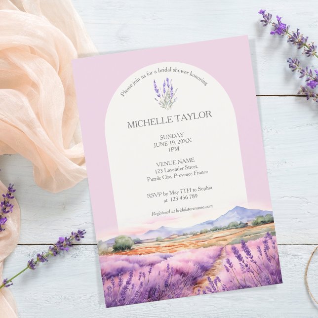 Convite Boho Wildflower Lavanda violeta púrpura Floral (watercolor lavender fields)