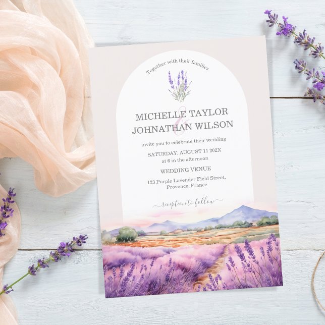 Convite Boho Wildflower Lavanda violeta púrpura Floral (watercolor lavender fields provence france)