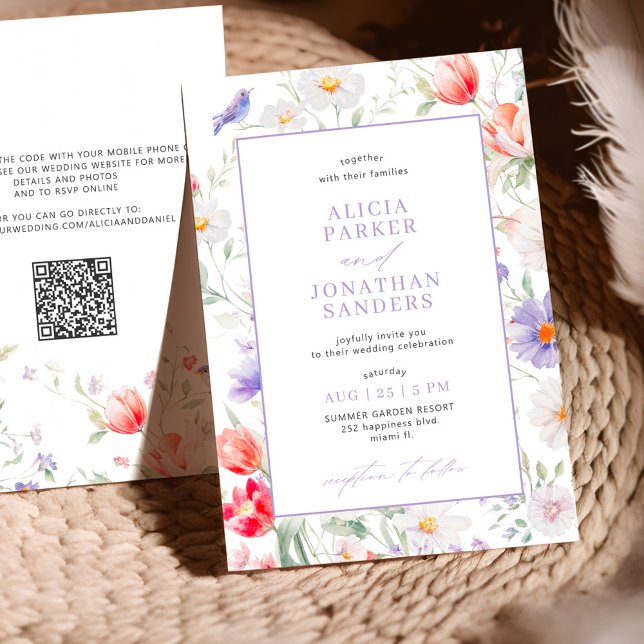 Convite Boho wildflower lavender all in one QR wedding (Criador carregado)