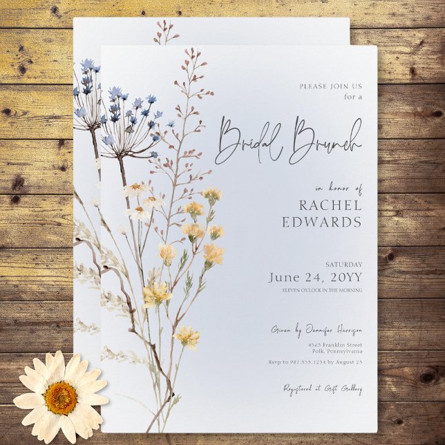 Convite Boho Wildflower Modern Blue Bridal Brunch (Boho Wildflower Modern Blue Bridal Brunch Invitation)
