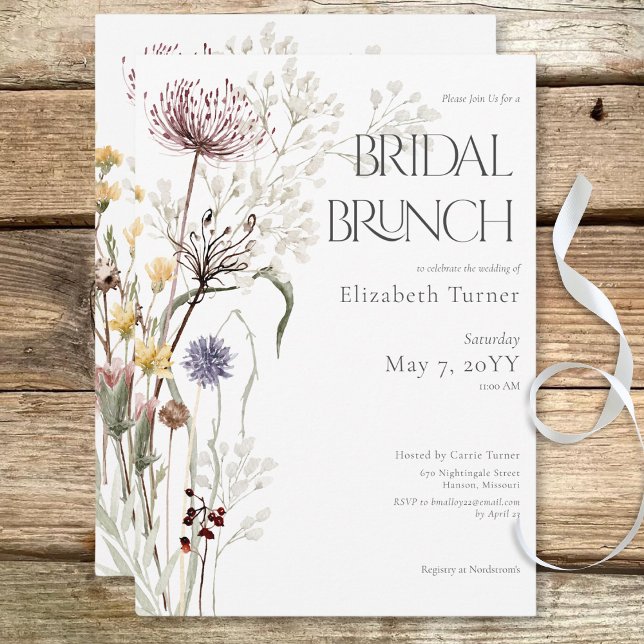 Convite Boho Wildflower Modern Floral Bridal Brunch (Boho Wildflowers Modern Floral Bridal Brunch Invitation)