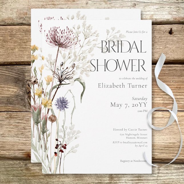 Convite Boho Wildflower Modern Floral Chá de panela (Boho Wildflowers Modern Floral Bridal Shower Invitation)