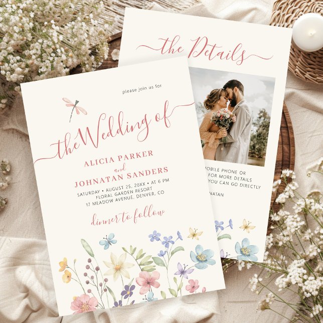 Convite Boho wildflower qr code casamento (Criador carregado)