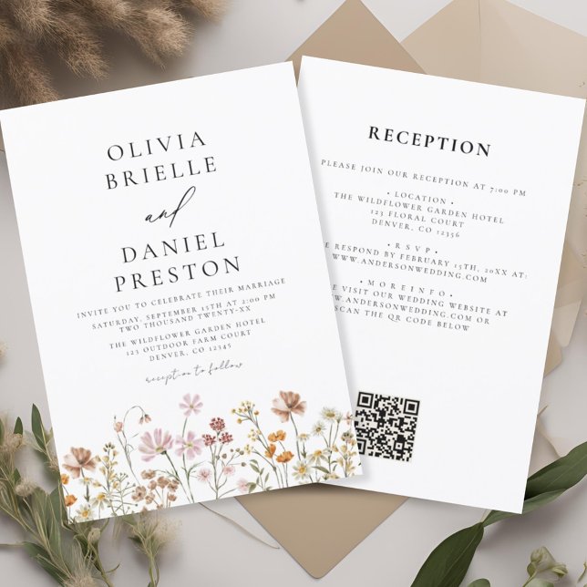 Convite Boho Wildflower Rustic All in One QR Code Wedding (Criador carregado)