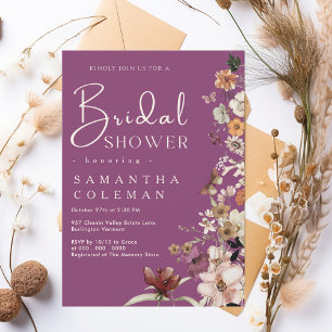 Convite Boho Wildflower Rustic Berry Chá de panela