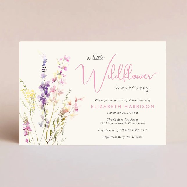 Convite Boho Wildflower Watercolor Baby Girl Shower (Boho Wildflower Watercolor Baby Girl Shower Invitation)