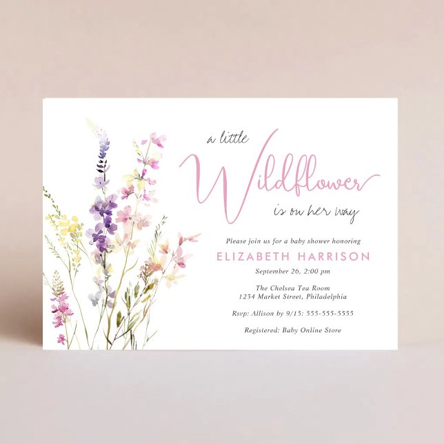 Convite Boho Wildflower Watercolor Baby Girl Shower (Boho Wildflower Watercolor Baby Girl Shower Invitation)