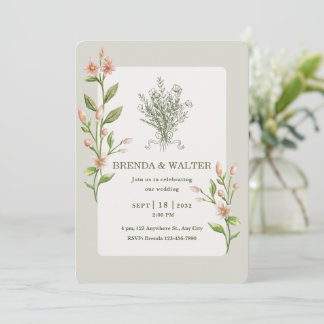 Convite Boho Wildflower Watercolor Botanical Sage Wedding 