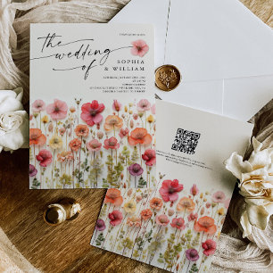 Convite Boho Wildflower Wedding Código QR