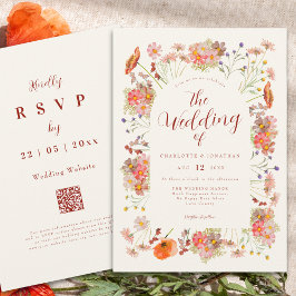 Convite Boho Wildflower Wedding Código QR