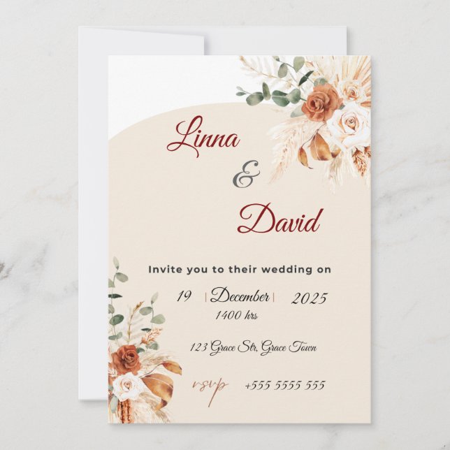 Convite Boho Wildflower Wedding Invitation (Frente)