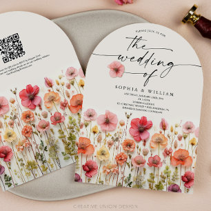Convite Boho Wildflower Weding QR Code Arch