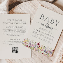 Boho Wildflowers Bege Código QR Chá de Bebê