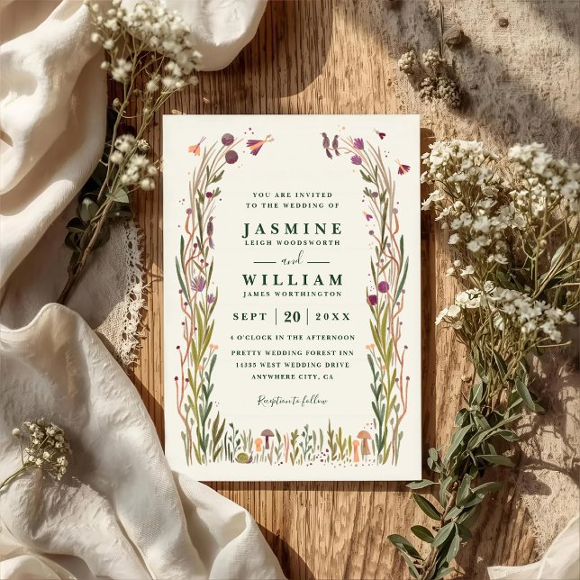 Convite Boho Wildflowers Mushroom Magic QR Code Wedding (Criador carregado)