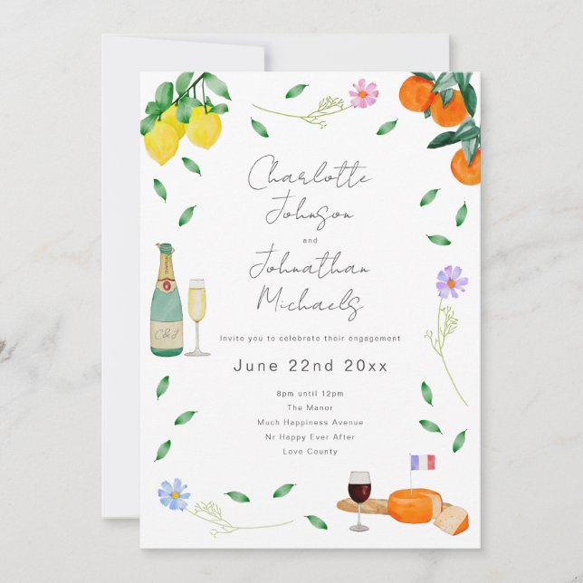 Convite Boho Wine & Cheese Engagement Party (Frente)