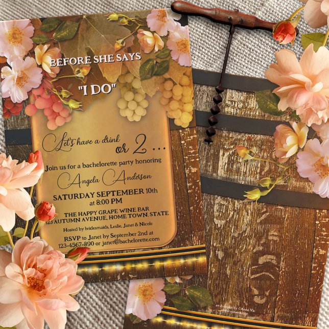 Convite Boho Wine Themed String Lights Festa de solteira (Criador carregado)