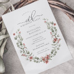Convite Boho Winter Greenery Red Floral 60º Aniversário<br><div class="desc">Cor verde-aquosa moderna A estrutura botânica do boho é acentuada por pequenas flores de poinsettia e bagas vermelhas.</div>