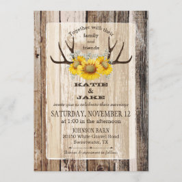 Convite Boho Wood Sunflower Antlers Rustic Wedding
