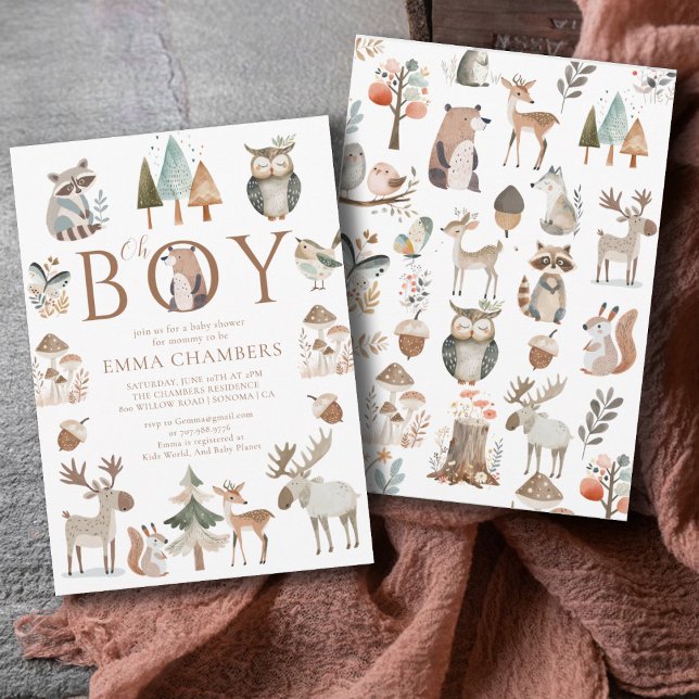 Convite Boho Woodland Animal Oh Boy Chá de fraldas (Criador carregado)
