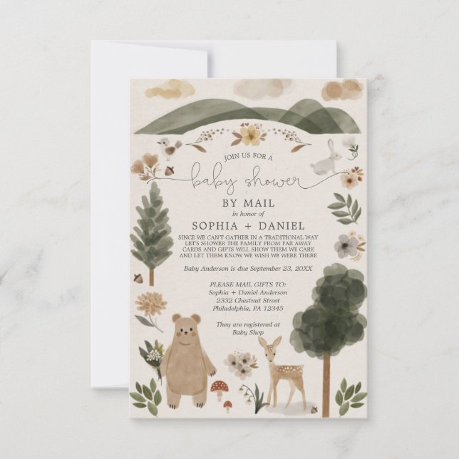 Convite Boho Woodland Baby Shower By Mail Invitation Card (Frente)