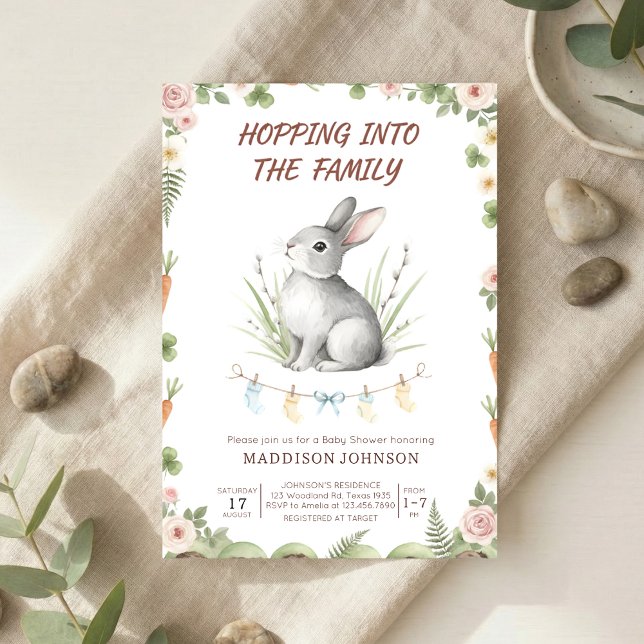 Convite boho woodland bunny greenery baby shower (Criador carregado)