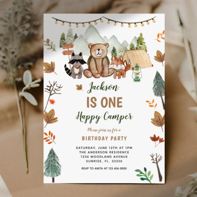 Convite Boho Woodland Camper Primeiro Aniversário (Criador carregado)