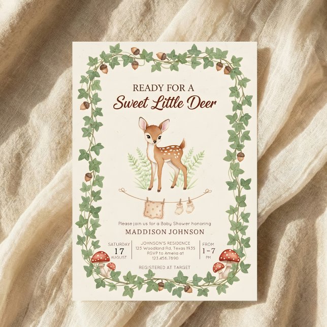 Convite boho woodland deer greenery baby shower (Criador carregado)