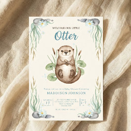 Convite boho woodland Otters greenery baby shower