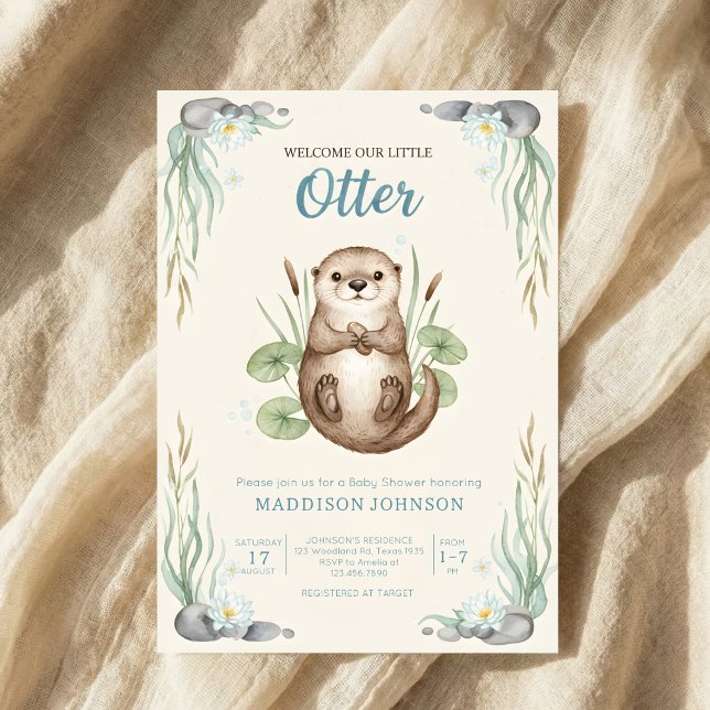 Convite boho woodland Otters greenery baby shower (Criador carregado)