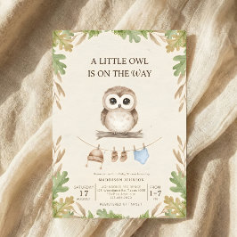 Convite boho woodland owl greenery baby shower