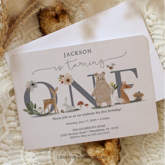 Convite Boho Woodland Primeiro Aniversário (Criador carregado)