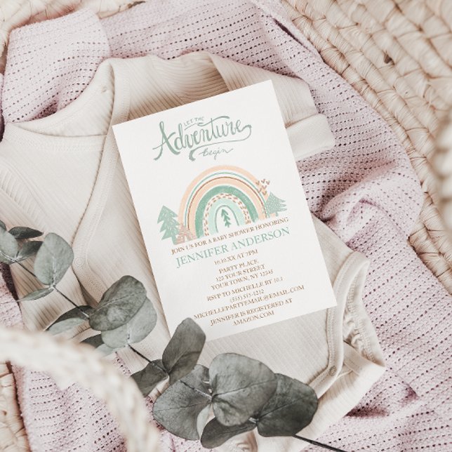 Convite Boho Woodland Rainbow Gênero Chá de fraldas neutro (Criador carregado)