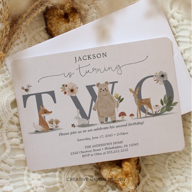 Convite Boho Woodland segundo aniversário Convide Segundo  (Criador carregado)