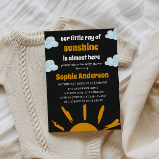 Convite Boho Yellow Little Ray Of Sunshine Baby Shower