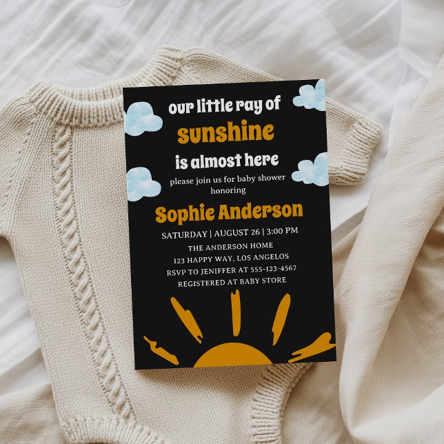 Convite Boho Yellow Little Ray Of Sunshine Baby Shower (Criador carregado)