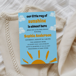 Convite Boho Yellow Little Ray Of Sunshine Baby Shower